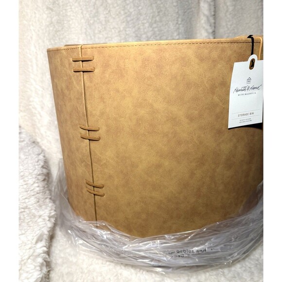 16" Extra Large Faux Leather Storage Bin Camel Brown Hearth & Hand with Magnolia - Picture 6 of 8